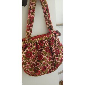 Flower Purse with Wooden Opening Crush Velvet Flower Wood Handle